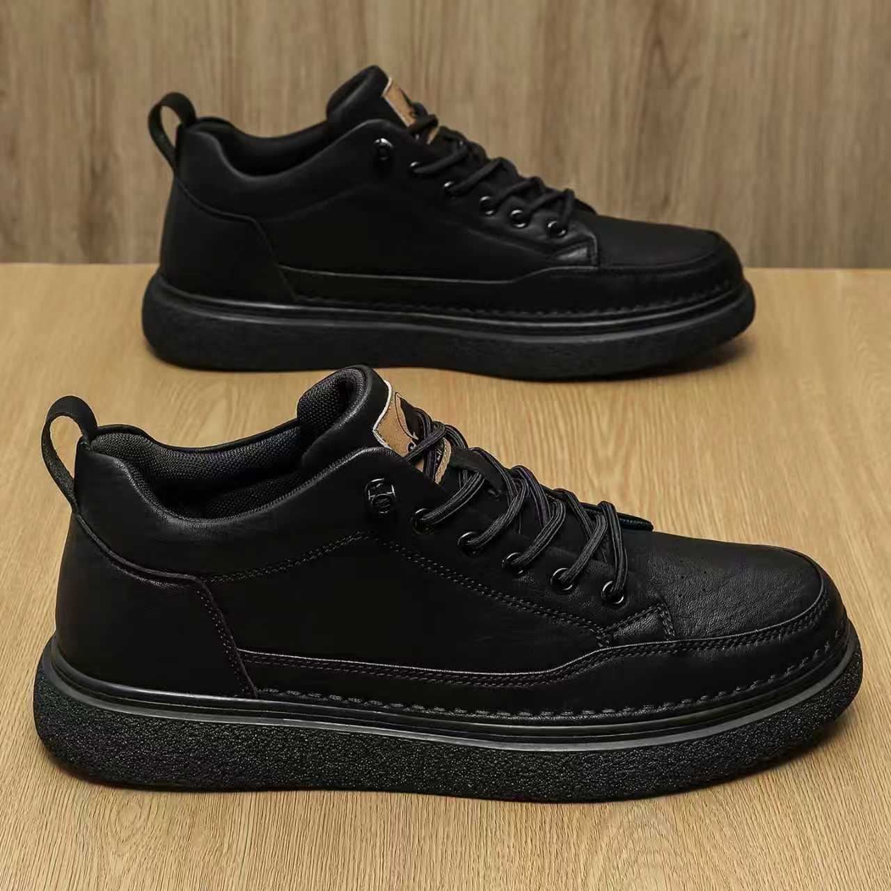 Water-Resistant Non-Slip Black Business Casual Sneakers for Men