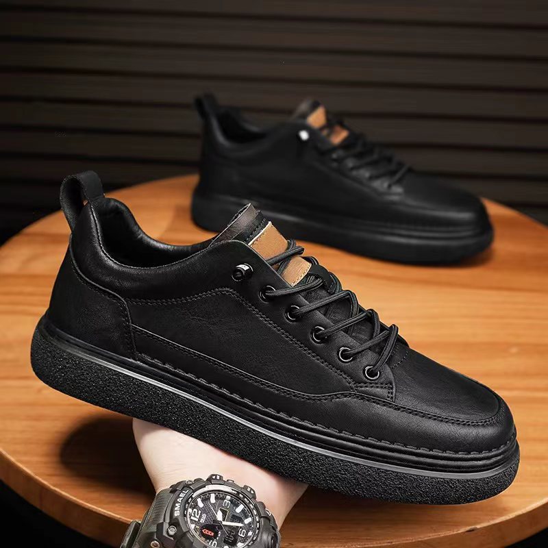 Water-Resistant Non-Slip Black Business Casual Sneakers for Men