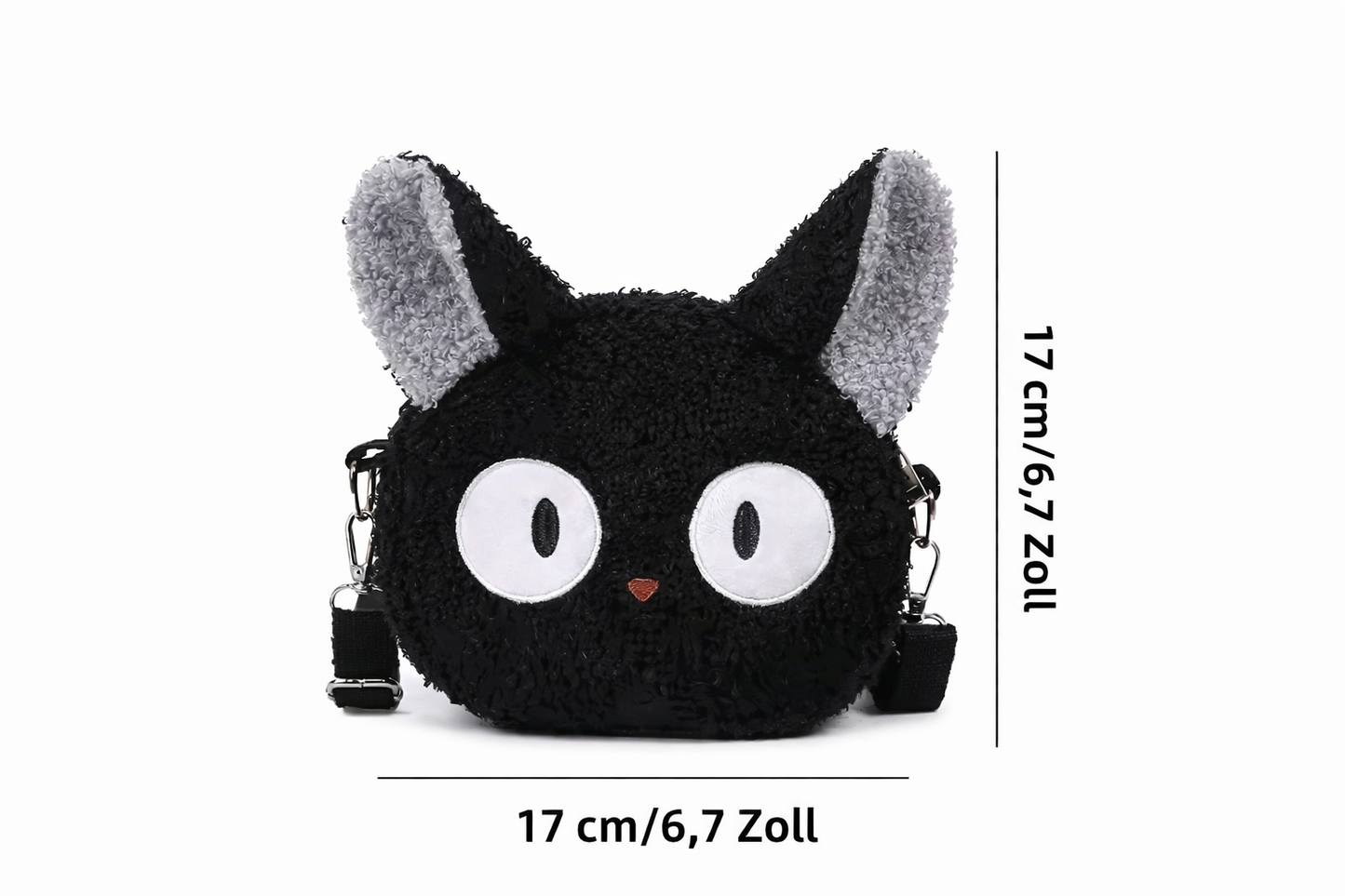 Cute Black Cat Plush Crossbody Bag | Soft Fuzzy Shoulder Bag with Charm